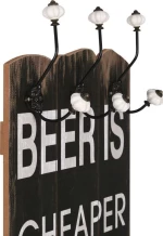 Κρεμάστρα Τοίχου «Beer Cheaper» Με 6 Γάντζους 120 X 40 Εκ.