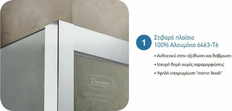 Devon Iwis Walk-In Διαχωριστικό Ντουζιέρας 87-89x200cm Clean Glass Chrome
