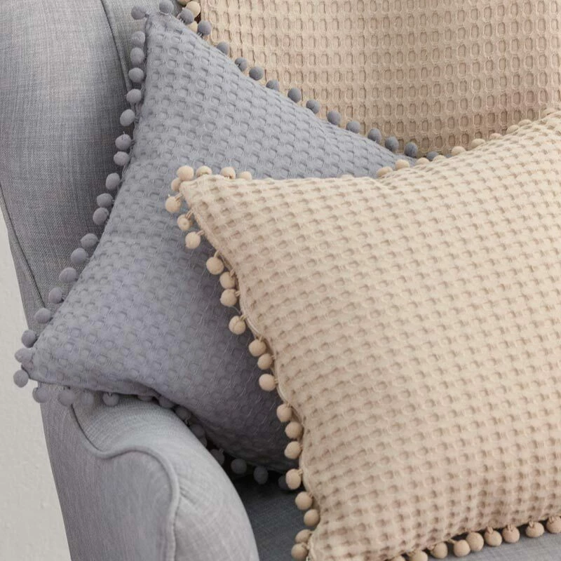 Borea Διακοσμητική Μαξιλαροθήκη 45x45 Waffle Cubic Pom Pom Σπαγγί