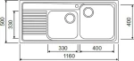 Macart Omnia D-200 Ένθετος Νεροχύτης 116x50cm Inox Σαγρέ