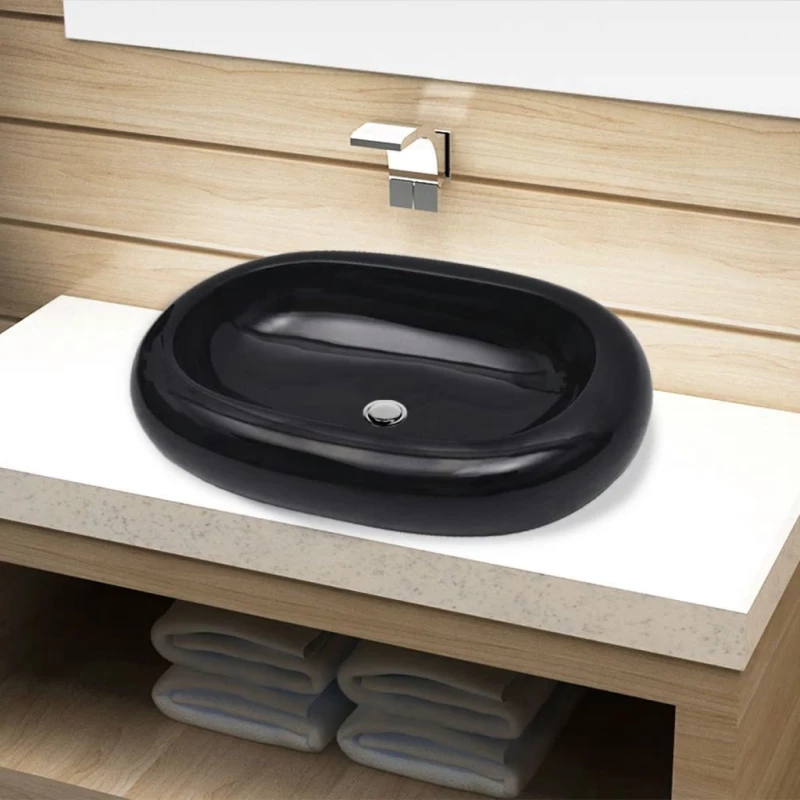 vidaXL 141920 Επικαθήμενος Νιπτήρας Κεραμικός 63x42cm Μαύρος