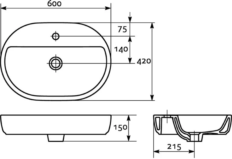 Cersanit Caspia Oval Επικαθήμενος Νιπτήρας Πορσελάνης 60x42cm Λευκός