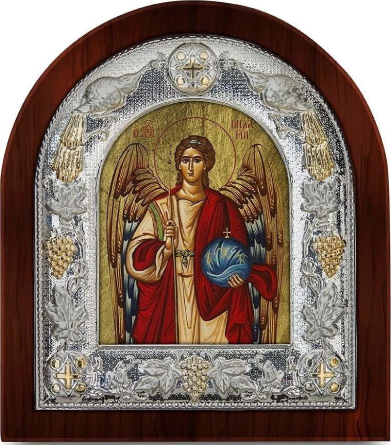 Ασημένια Εικόνα Άρχων Μιχαήλ Μεταξοτυπία 123-G ΚΑΦΕ 15x13