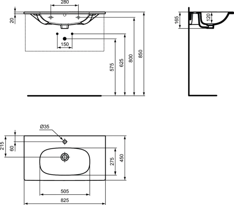 Ideal Standard Tesi Ii Ένθετος Νιπτήρας Πορσελάνης 82.5x45cm Λευκός
