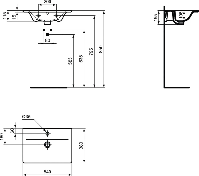 Ideal Standard Connect Air Ένθετος Νιπτήρας Πορσελάνης 54x38cm Λευκός