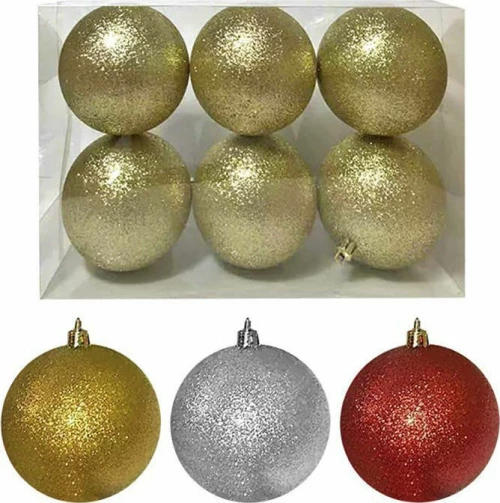 XMASfest 1131715 Στολίδι Μπάλα από Πλαστικό Glitter 7cm 6τμχ (Διάφορα Χρώματα)