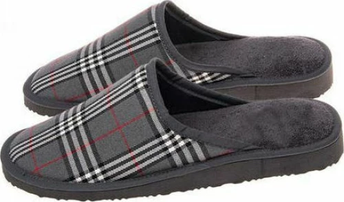 FMS Ανδρική Παντόφλα Ύφασμα Καρό Ανθρακί