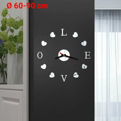 DiY Ρολόι Τοίχου Love Ασημί Πλαστικό