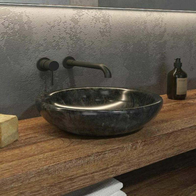 Karag Sora Επικαθήμενος Νιπτήρας Πέτρινος 40x40cm Μαύρος
