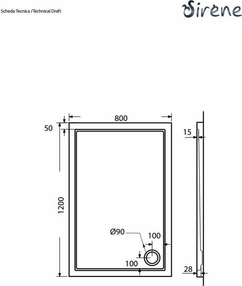 Sirene Extra Flat Ντουζιέρα 120x80cm