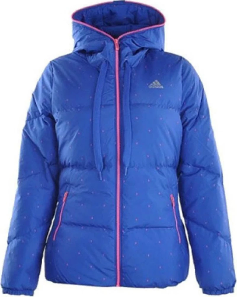 Adidas Down Κοντό Γυναικείο Puffer Μπουφάν για Χειμώνα Μπλε