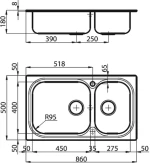 Foster Big Bowl 1562002 Αριστερός Ένθετος Νεροχύτης 86x50cm Inox Σατινέ