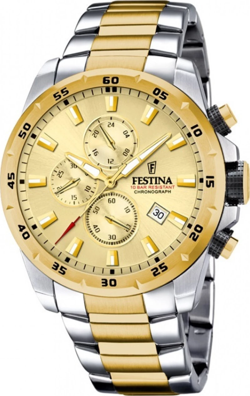 Festina Ρολόι Χρονογράφος Μπαταρίας με Μεταλλικό Μπρασελέ