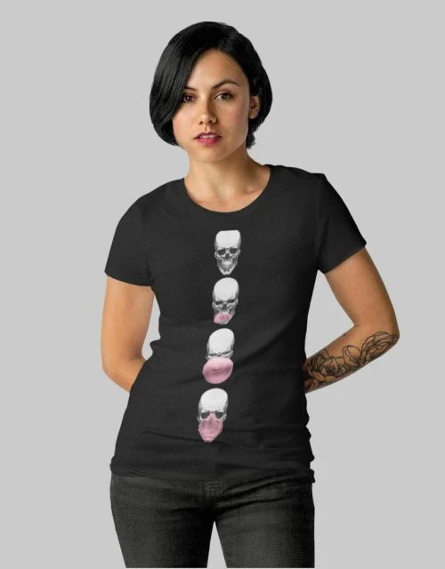 Skull Bubble w T-shirt - BLACK