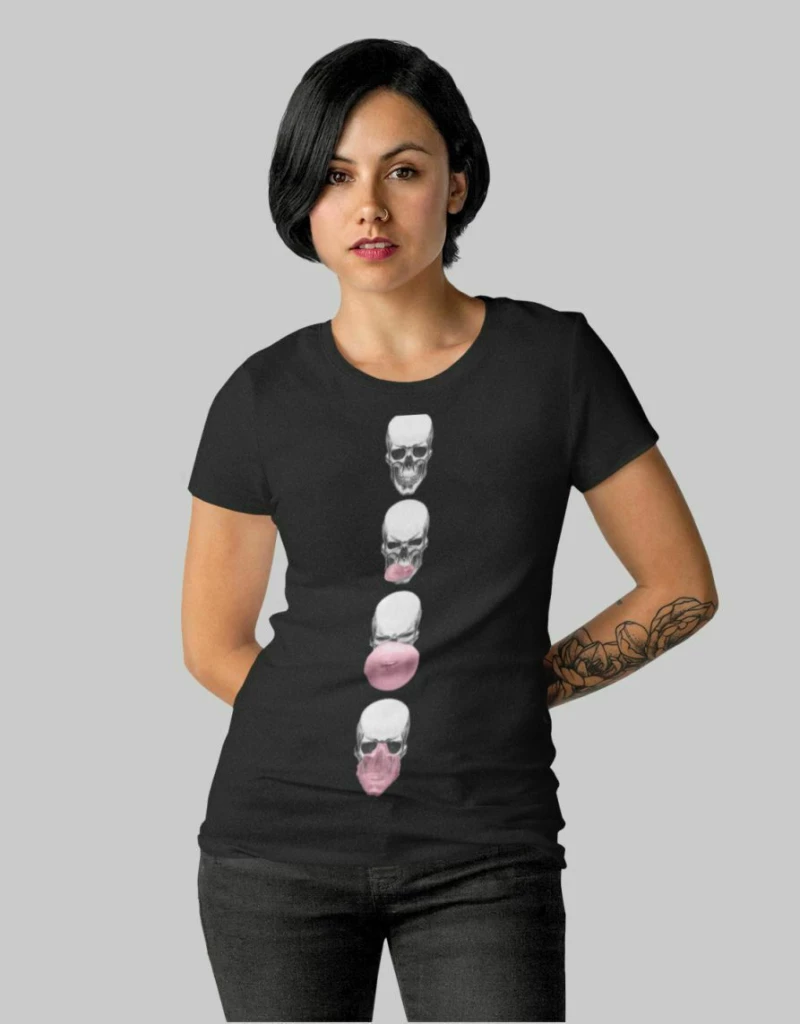 Skull Bubble w T-shirt - BLACK