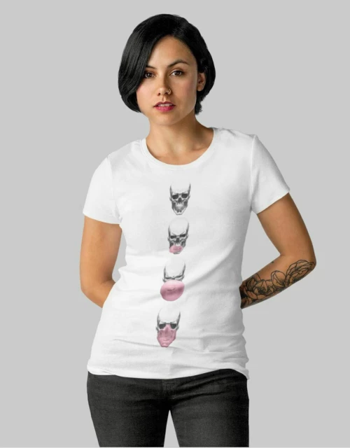 Skull Bubble w T-shirt - WHITE