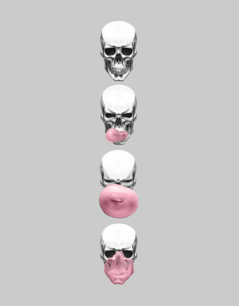 Skull Bubble w T-shirt - WHITE