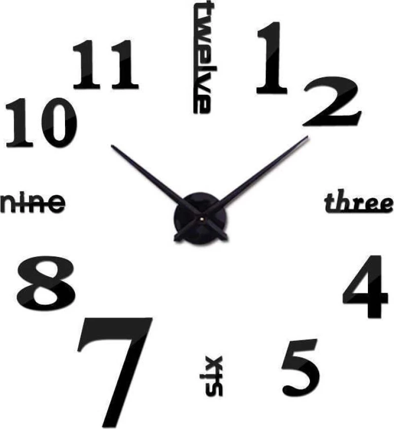 Ρολόι Τοίχου Mirror Numbers And Letters Do It Yourself Black Πλαστικό 120cm