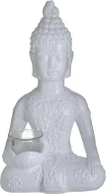 Inart Κηροπήγιο Τσιμεντένιο Βούδας Λευκό 20x14x35cm