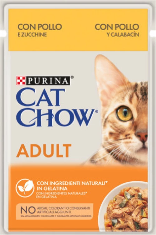 Purina Cat Chow Adult Κοτόπουλο & Κολοκυθάκια σε Ζελέ 85gr 10τμχ