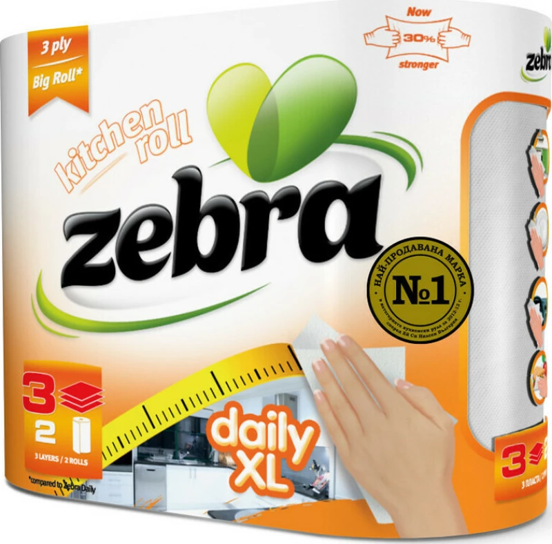 Zebra Χαρτί Κουζίνας Daily XL 2 Ρολά 3 φύλλα