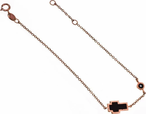 Βραχιόλι Ροζ Χρυσό με σταυρό και ματάκι κ9 Gatsa κωδ ΒΡ2539