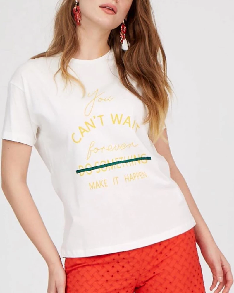 Γυναικείο λευκό t-shirt με στάμπα Βαμβακερό 95%