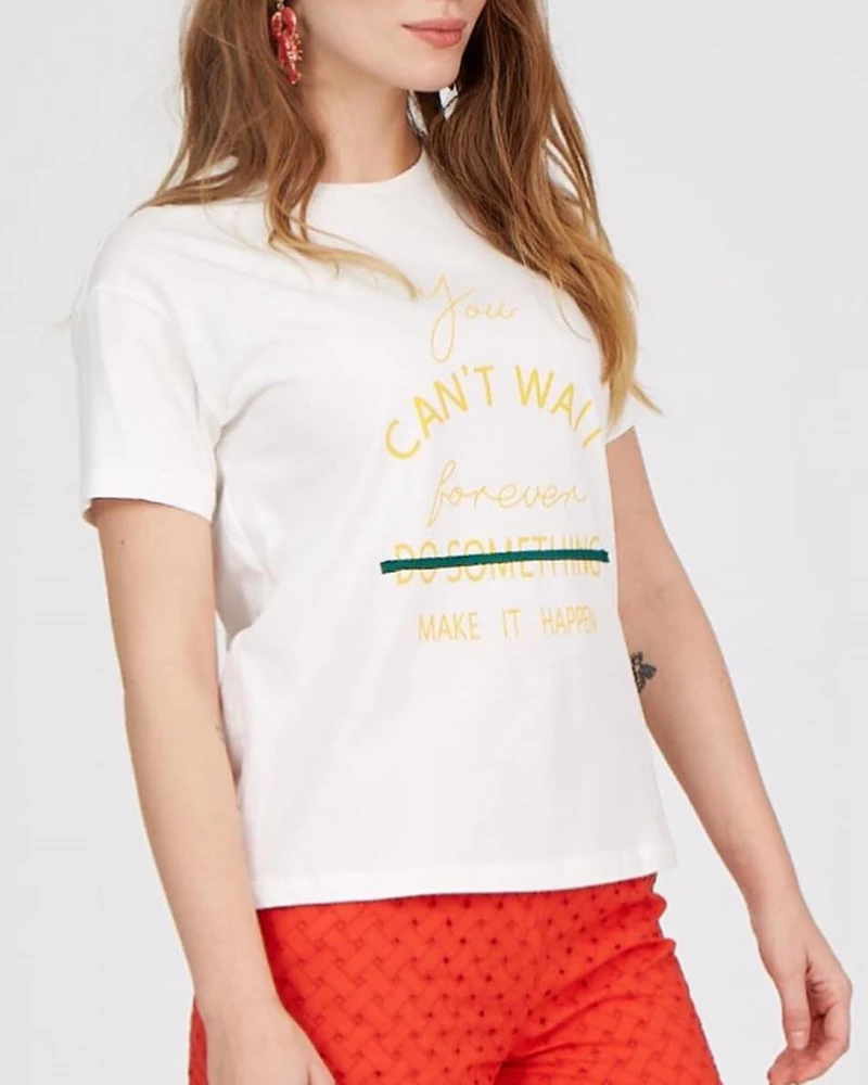 Γυναικείο λευκό t-shirt με στάμπα Βαμβακερό 95%