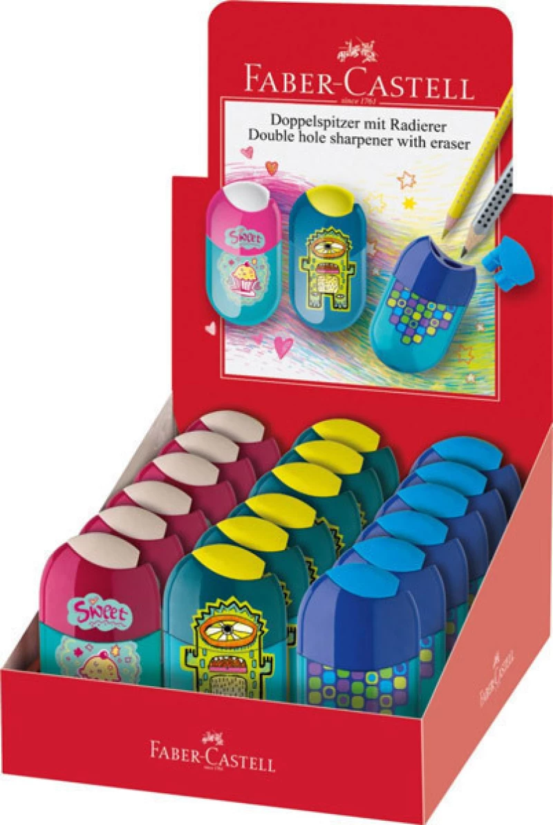 Faber-Castell Monster Διπλή Ξύστρα με Γόμα (Διάφορα Χρώματα)