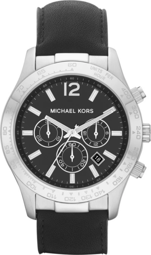 Michael Kors Ρολόι Χρονογράφος Μπαταρίας με Δερμάτινο Λουράκι σε Μαύρο χρώμα