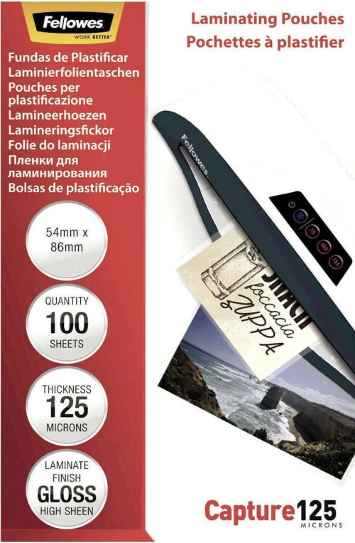 Fellowes Glossy 125 Micron Φύλλα Πλαστικοποίησης Καρτών 54x86 mm