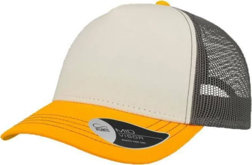 Atlantis 899 Rapper Canvas καπέλο Πεντάφυλλο τζόκεϊ με δίχτυ 100% Βαμβακερός Καμβάς 260g WHITE/YELLOW/GREY