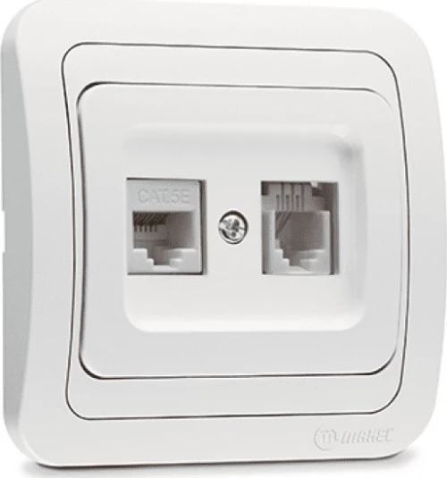 Makel Mimoza Πρίζα Τηλεφώνου Rj11 & Δικτύου Data Rj45 Cat5 Λευκή (12037)