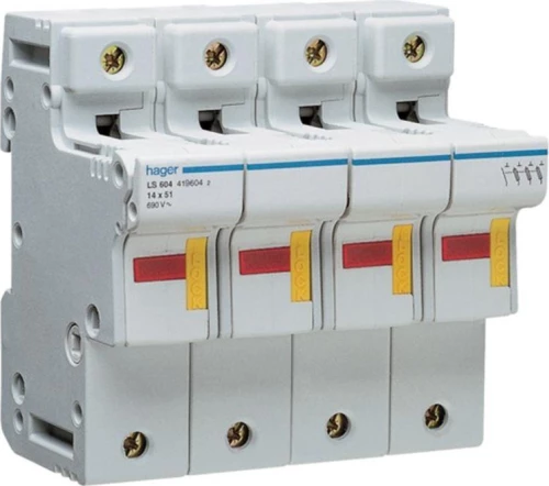 Hager Ασφαλειοαποζεύκτης 3P+N 50A 14x51mm LS604