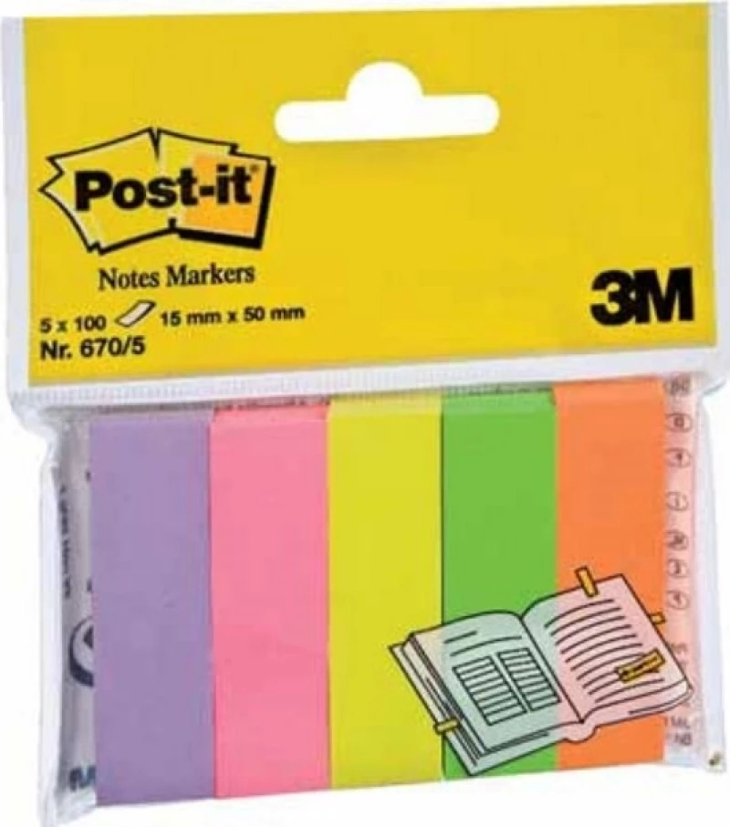 3M Χάρτινοι 15x50mm 5 Χρώματα x 100 Φύλλα