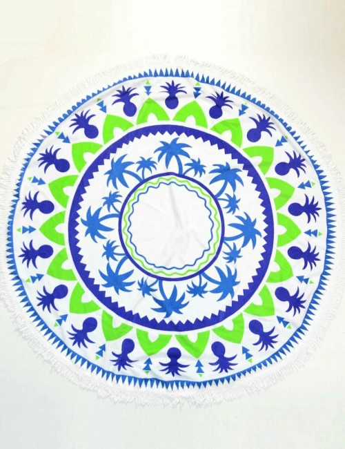 Bluewave Πετσέτα Θαλάσσης 140cm Στρογγυλή Πράσινο/Μπλε