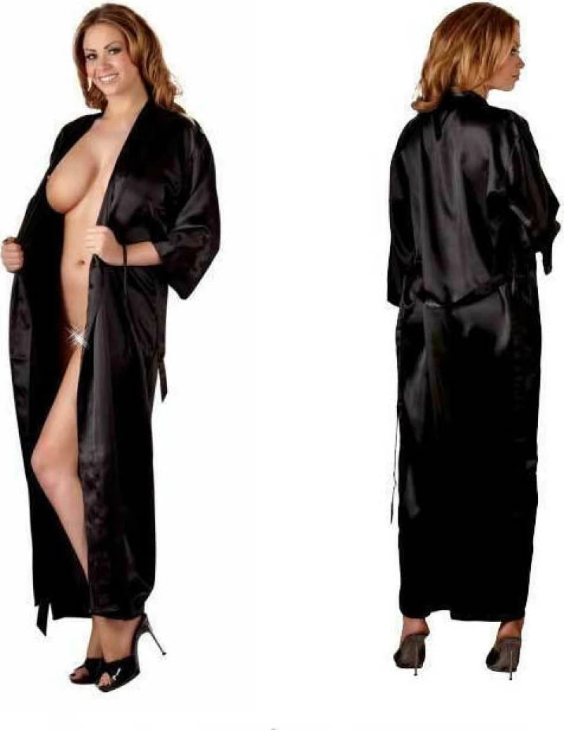 Cottelli Collection Long Satin Kimono Black