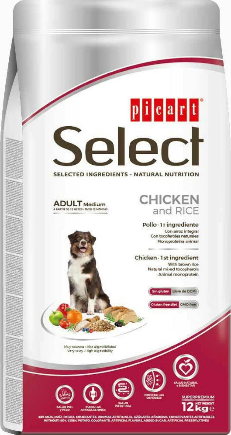 Picart Select Adult Medium Ξηρά Τροφή Σκύλων Chicken & Rice 12kg + Bio Petactive Shampoo 250ml