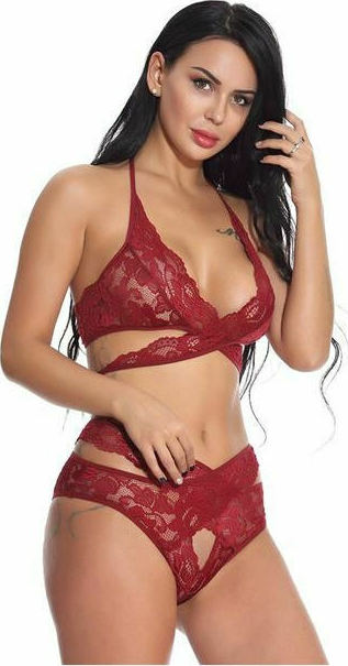 FMS Γυναικείο Sexy Set Δαντέλα Maira Μπορντό