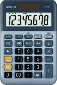 Casio Αριθμομηχανή Απλή MS-80E 8 Ψηφίων σε Μπλε Χρώμα
