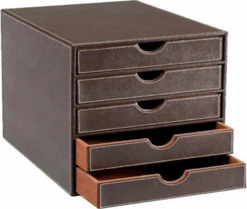Osco Δερμάτινο Συρταράκι Γραφείου 5 Θέσεων 25.5x34x31cm Καφέ