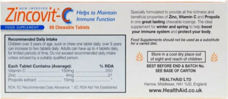 Health Aid Zincovit C 60 ταμπλέτες