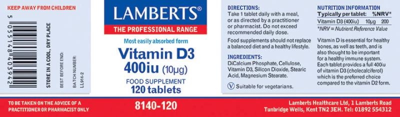 Lamberts Vitamin D3 400iu 120 ταμπλέτες