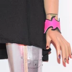 DOUBLE LAYER WB, FIRE DESIGN BUTTONED LEATHER WRISTBAND - PINK