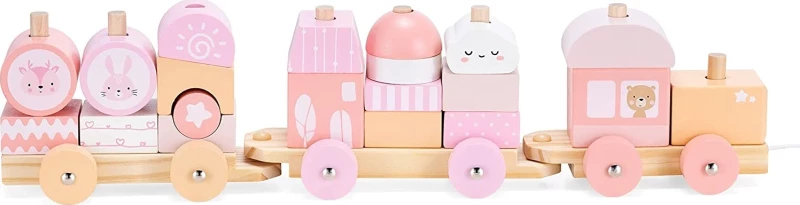 Navaris Stacking Train Wooden Pink