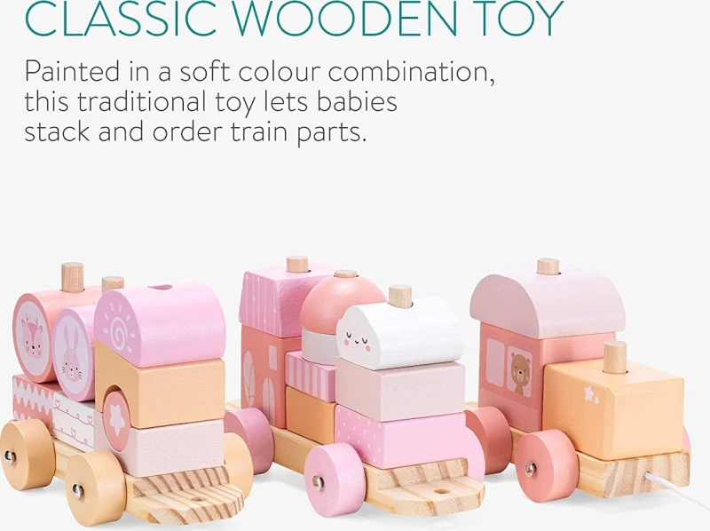 Navaris Stacking Train Wooden Pink