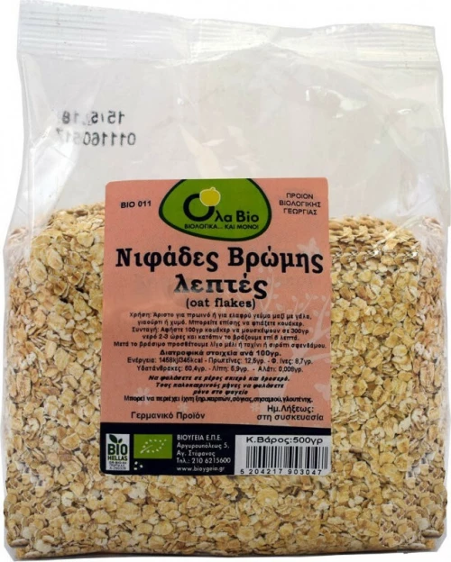 Όλα Bio Νιφάδες Βρώμης Λεπτές 500gr