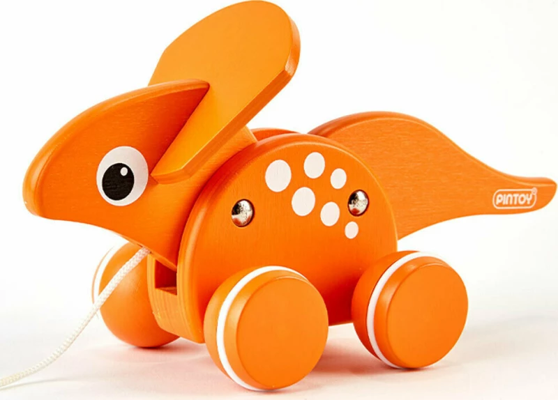 Pin Toys Ξύλινη Τρεχαλίτσα Δεινόσαυρος Τρικεράτωψ