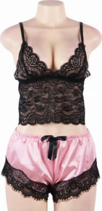 Satin Lace Cami and Short Candy Pink