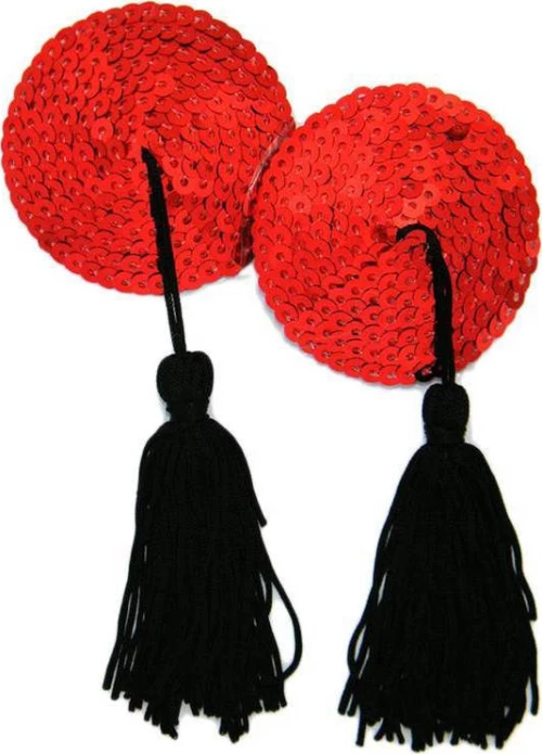 Nipple cover with red tinsel